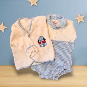 Vintage Infant Princess Pat Boy 2 Pc Puppy Dog Short Set Diaper Cover Blue 80's